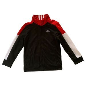 Adidas Track Jacket Logo Size 6 Boys Kids Black Red Outdoor Stripes Activewear